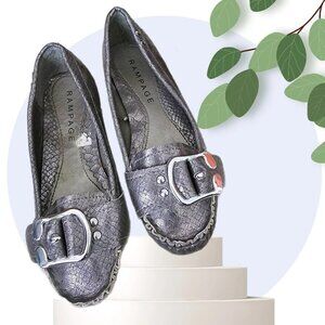 Rampage Loafers Womens 6.5 Lullaby 2 Silver Snakeskin Pattern Flats